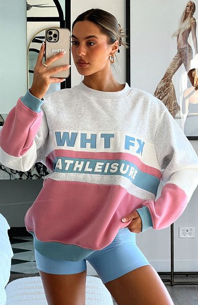 White / Pink / Blue White Fox Boutique Make It Global Oversized Sweaters | US_36108IFUM